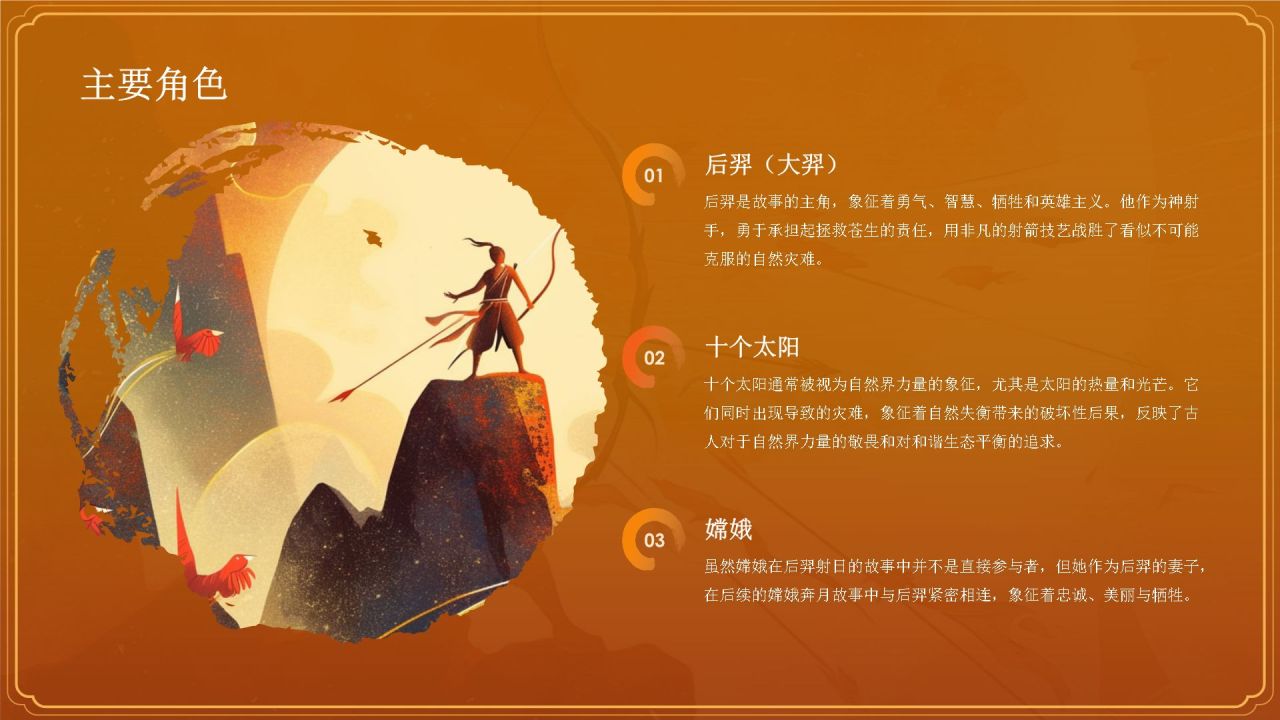 橙色国潮风神话故事——后羿射日PPT模板