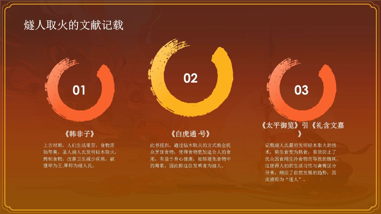 红色水墨风神话故事《燧人取火》PPT模板