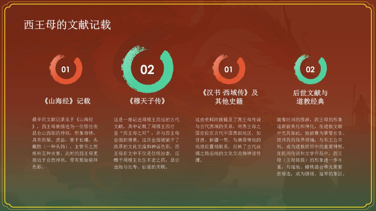 红色水墨风神话故事《西王母》PPT模板