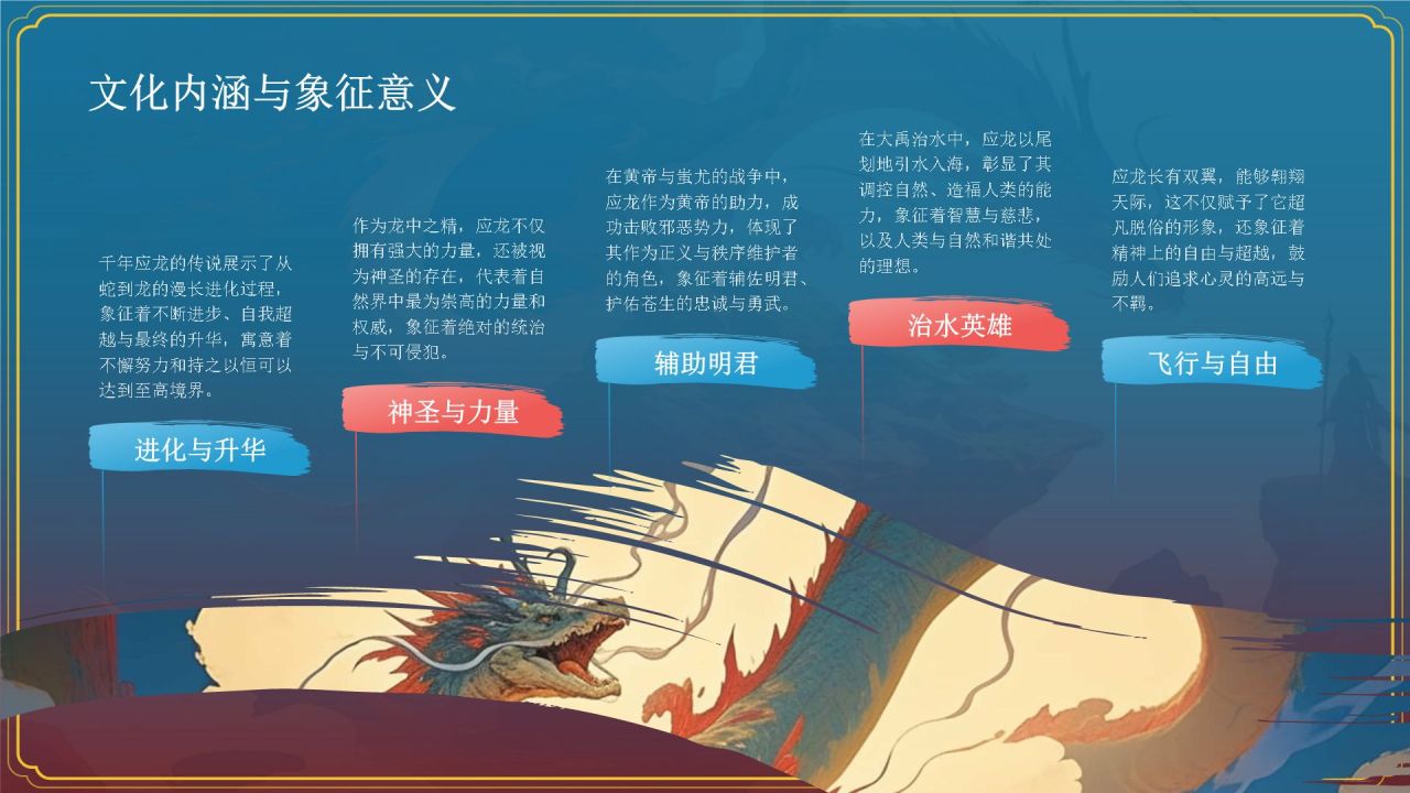 蓝色水墨风神话故事《千年应龙》PPT模板