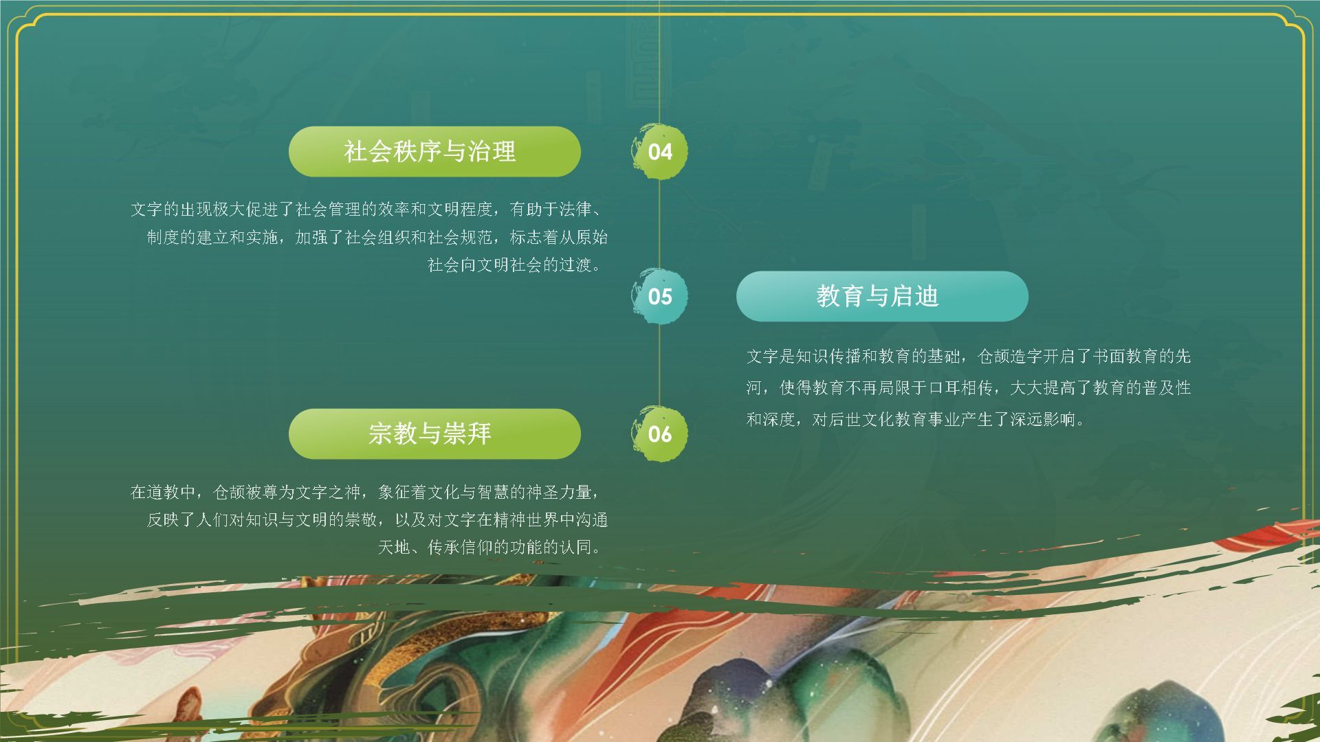 绿色水墨风神话故事《仓颉造字 》PPT模板