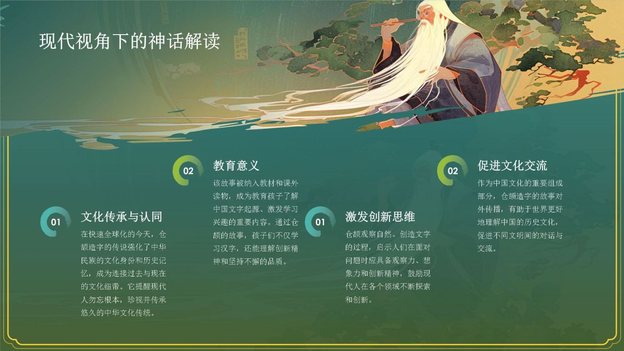 绿色水墨风神话故事《仓颉造字 》PPT模板