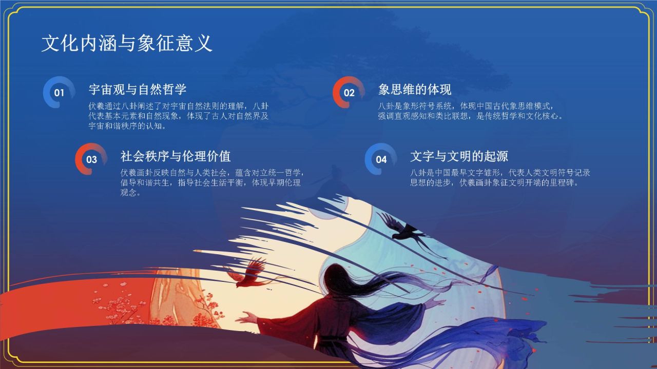 蓝色水墨风神话故事《伏羲画卦》PPT模板