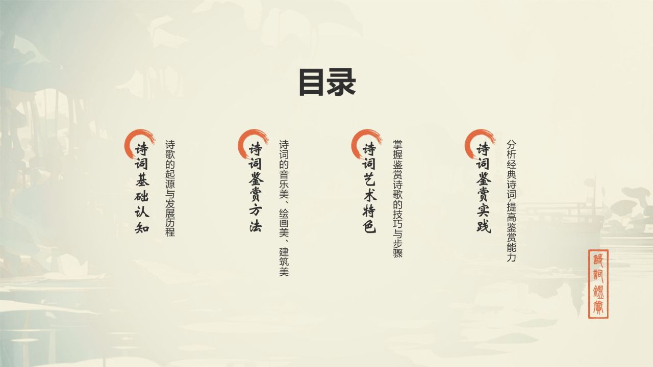 黄灰色色水墨风中国风语文诗词鉴赏通用PPT模板