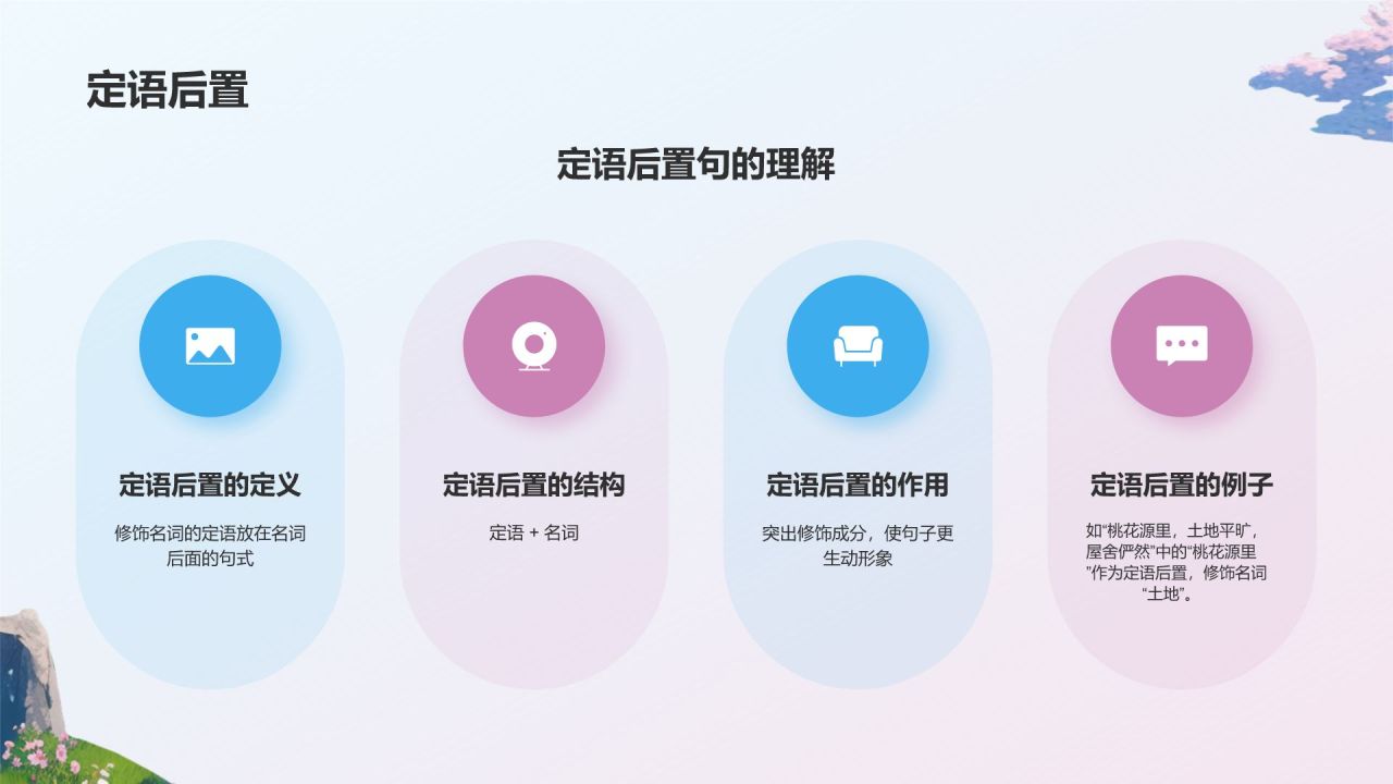 蓝色插画风桃花源记语文教学课件PPT模板