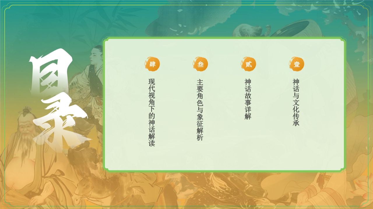 绿色国潮风中国神话故事之八仙过海详细介绍PPT模板