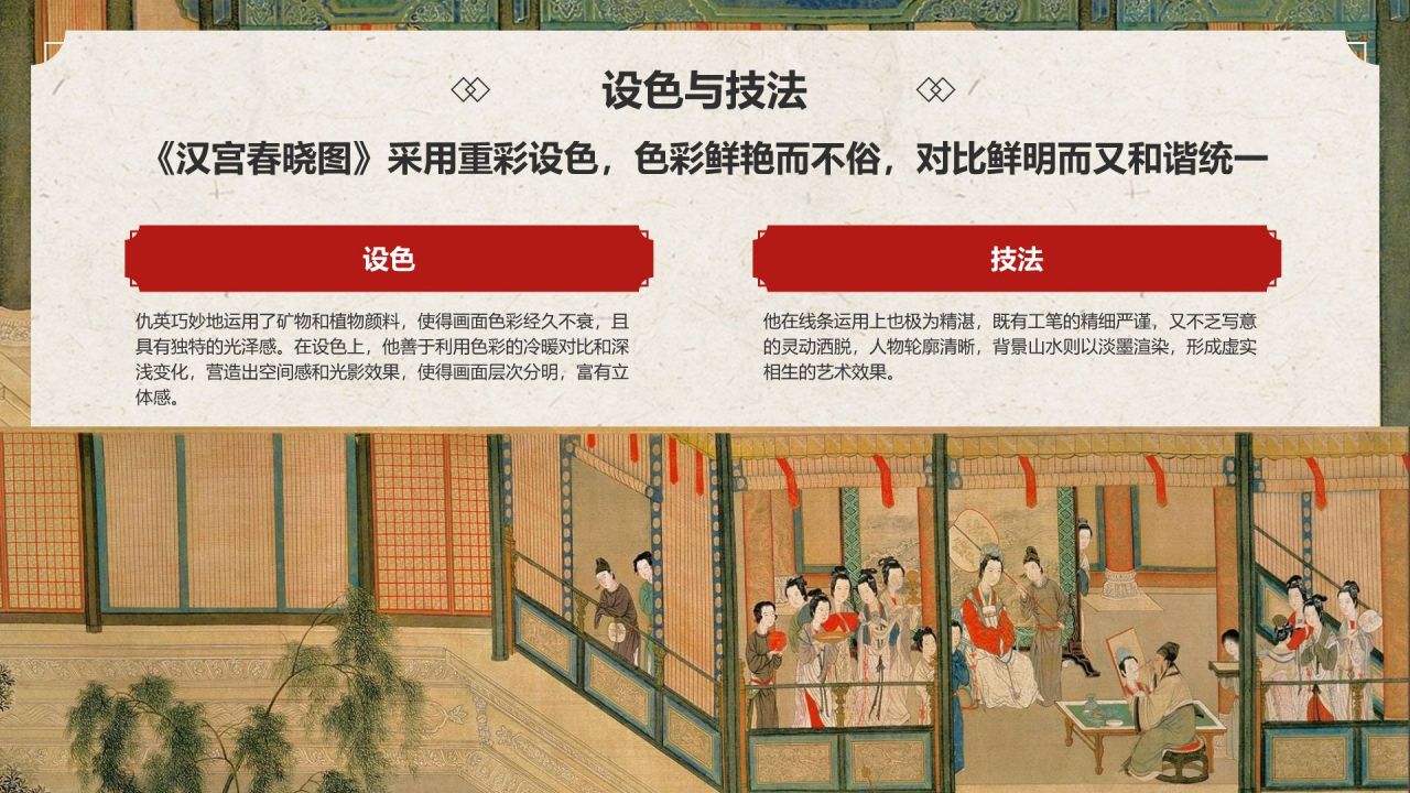 红色复古风中国十大传世名画——汉宫春晓图PPT模板