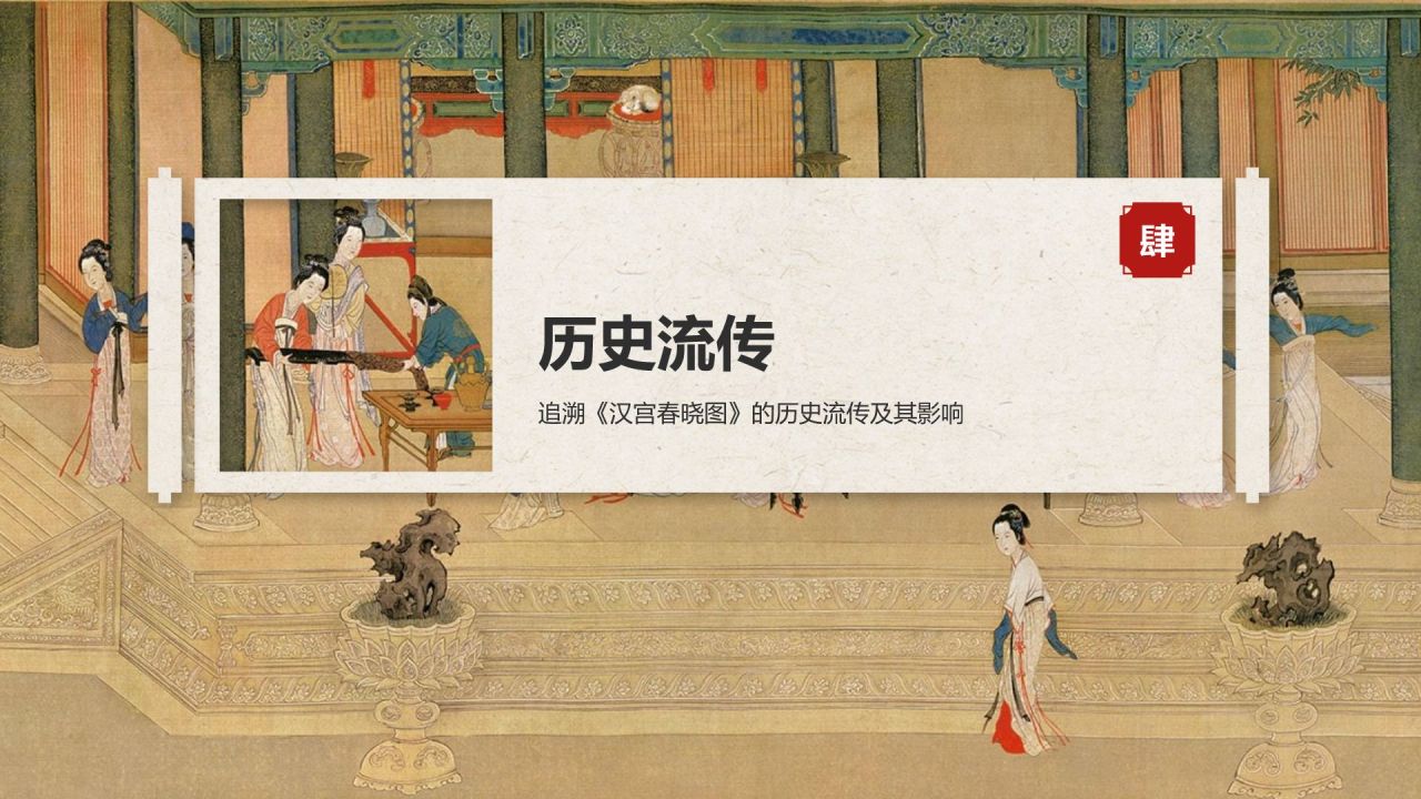 红色复古风中国十大传世名画——汉宫春晓图PPT模板