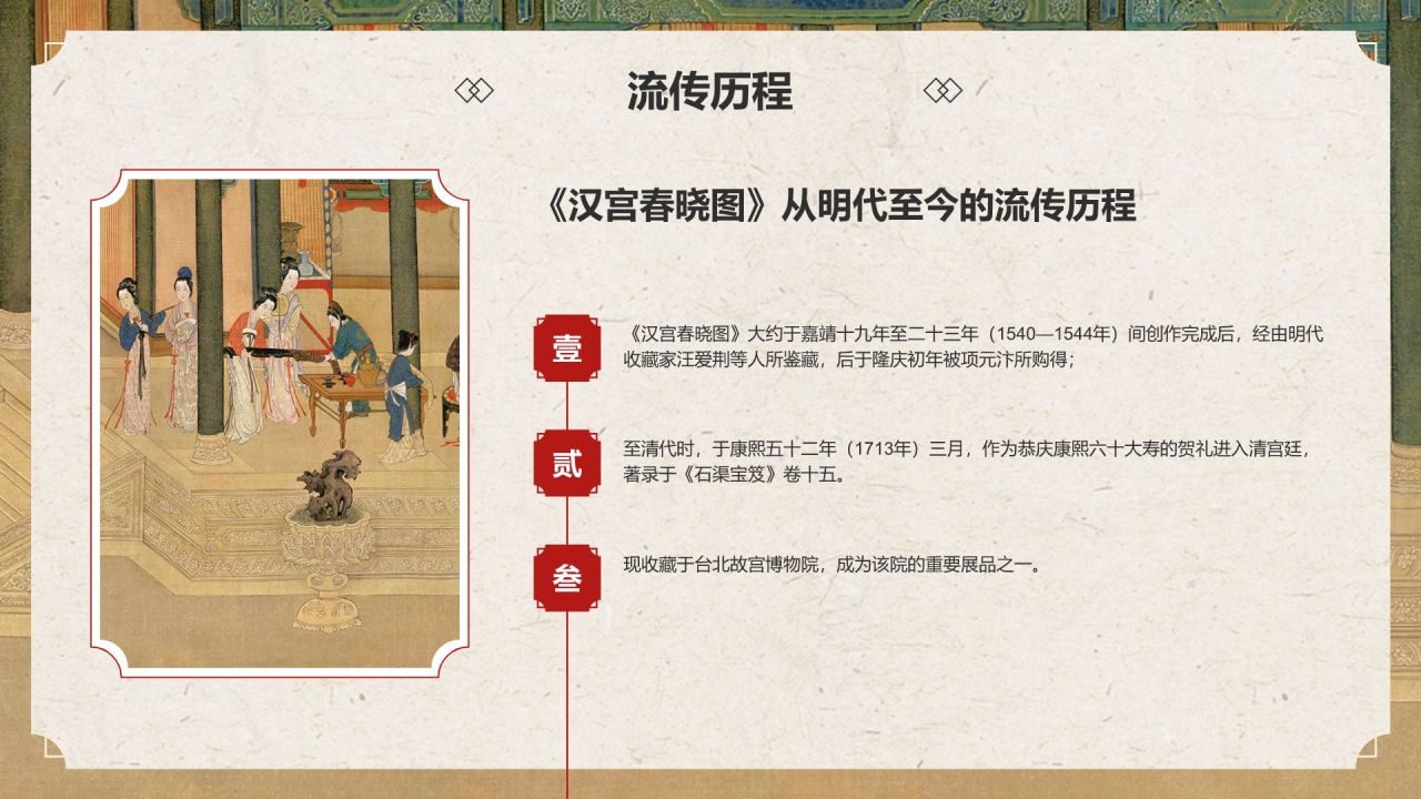 红色复古风中国十大传世名画——汉宫春晓图PPT模板