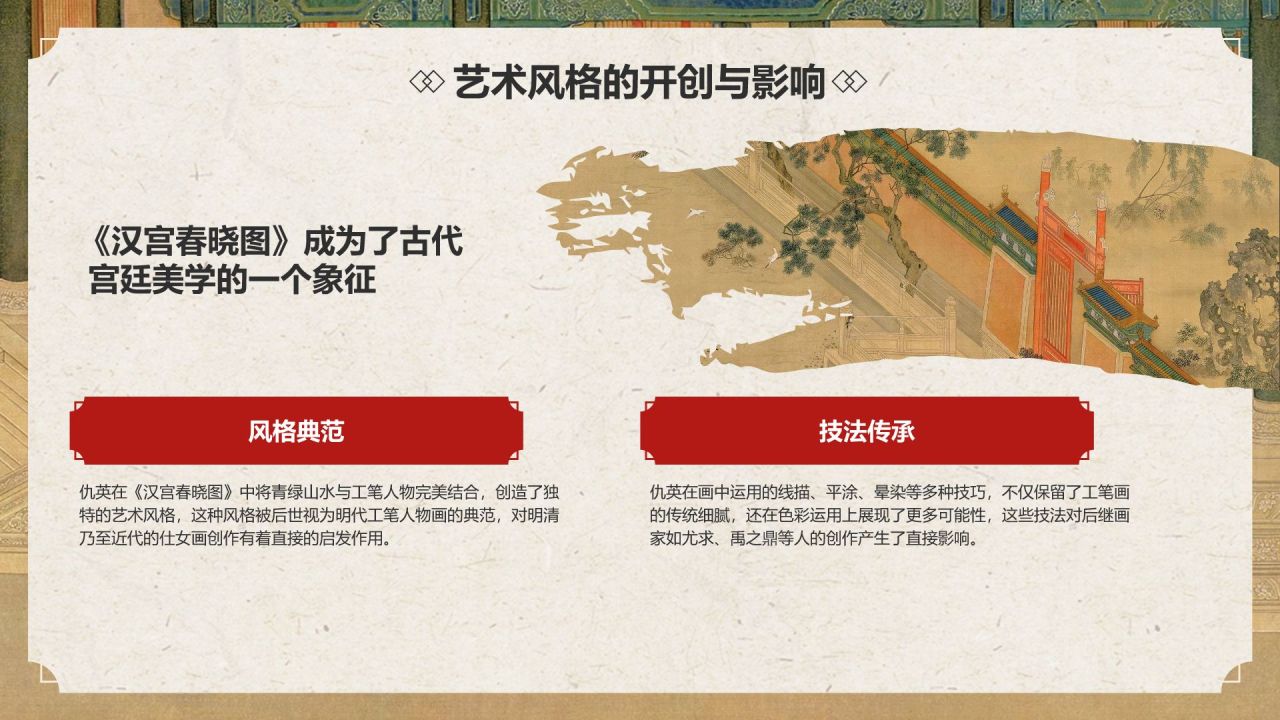 红色复古风中国十大传世名画——汉宫春晓图PPT模板