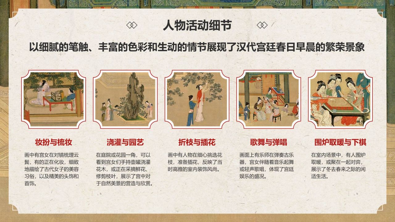 红色复古风中国十大传世名画——汉宫春晓图PPT模板