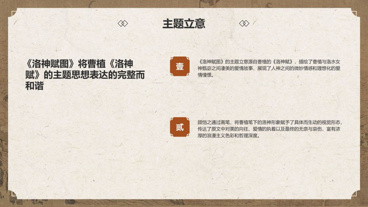 橙色复古风中国十大传世名画——洛神赋图PPT模板