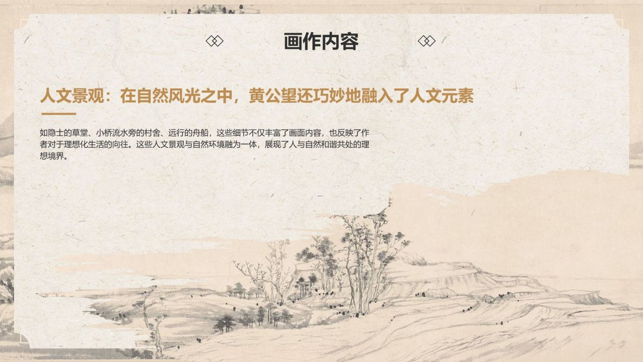 橙色复古风中国十大传世名画——富春山居图PPT模板