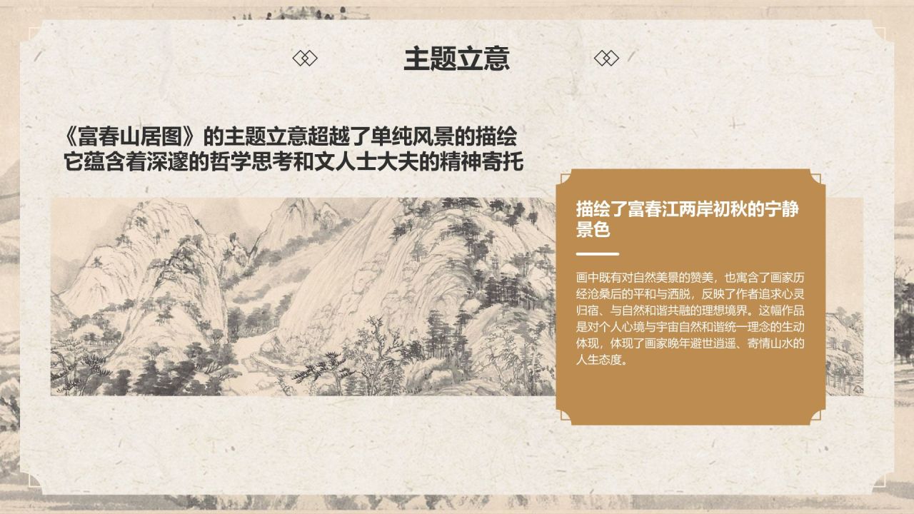 橙色复古风中国十大传世名画——富春山居图PPT模板