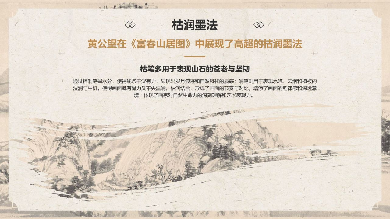 橙色复古风中国十大传世名画——富春山居图PPT模板