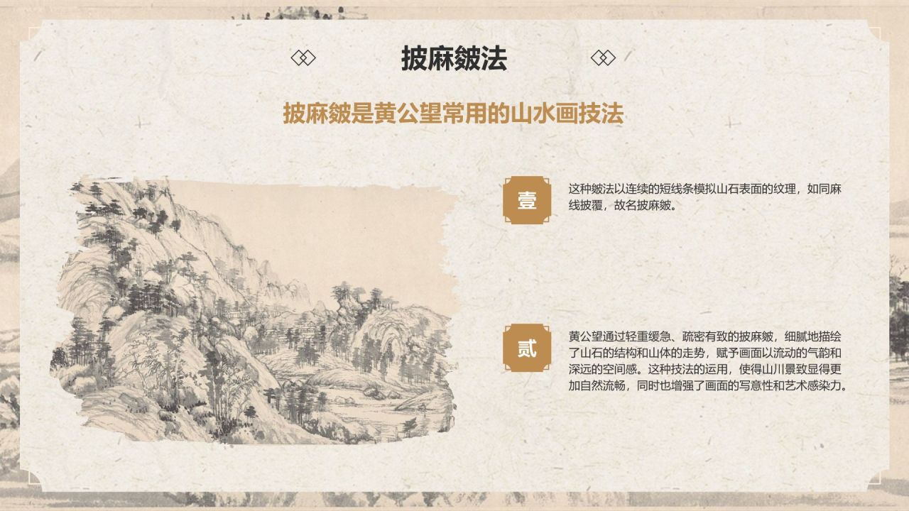 橙色复古风中国十大传世名画——富春山居图PPT模板