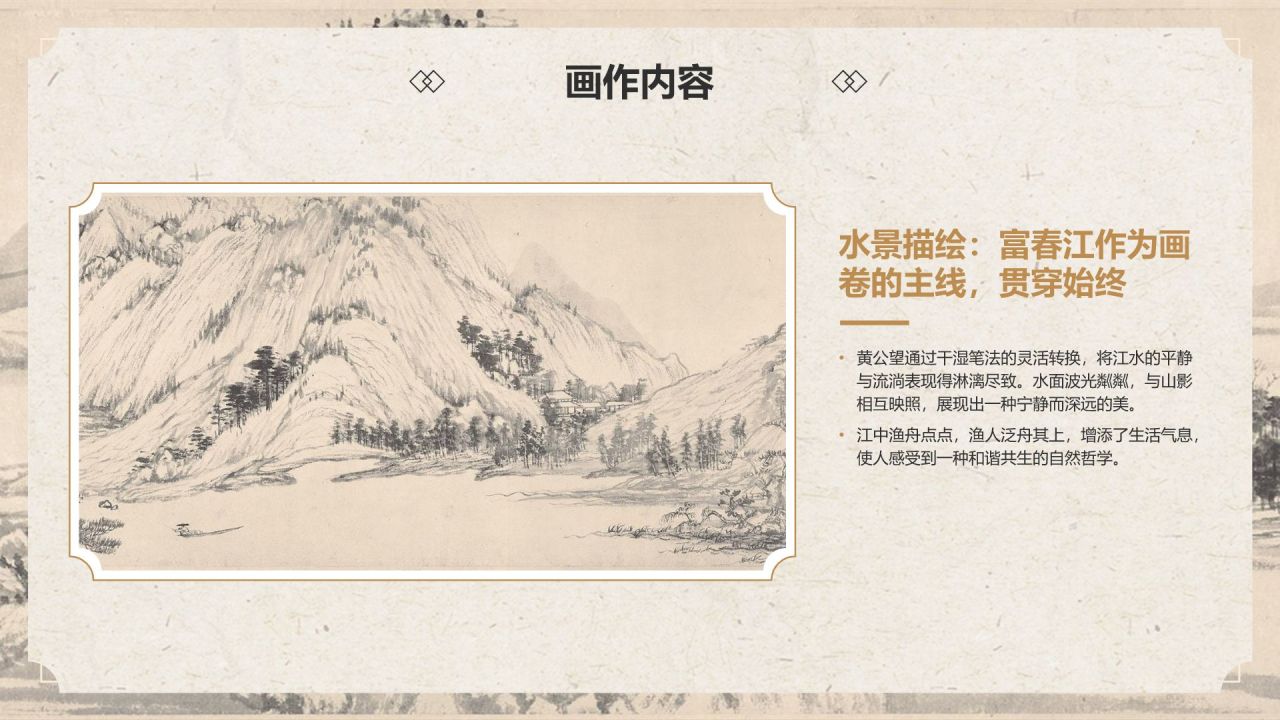 橙色复古风中国十大传世名画——富春山居图PPT模板