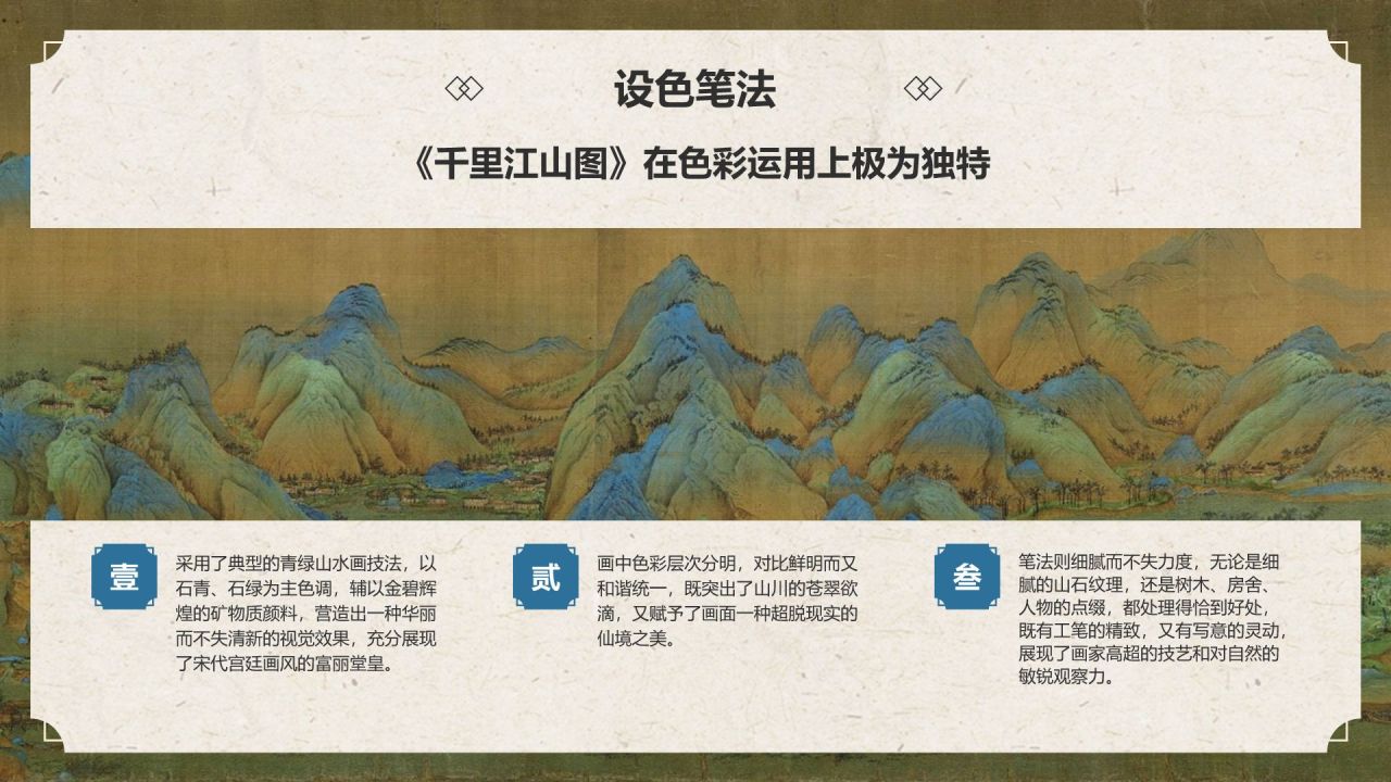蓝色复古风中国十大传世名画——千里江山图PPT模板