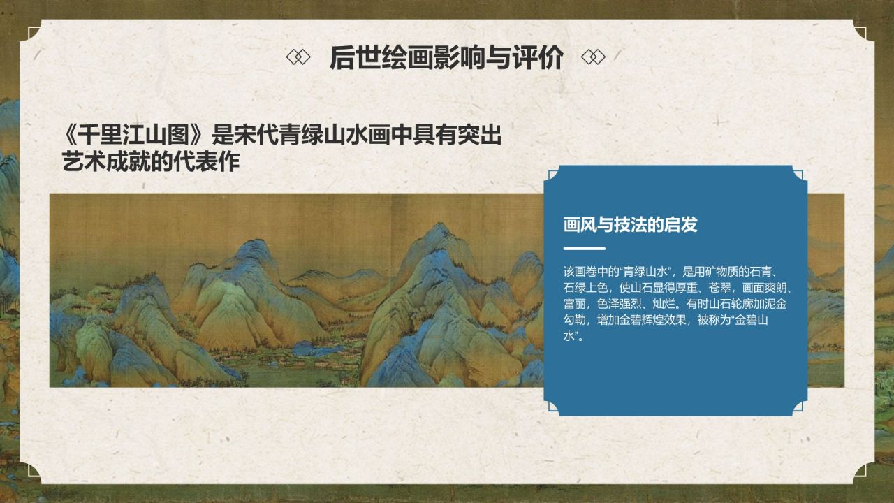蓝色复古风中国十大传世名画——千里江山图PPT模板