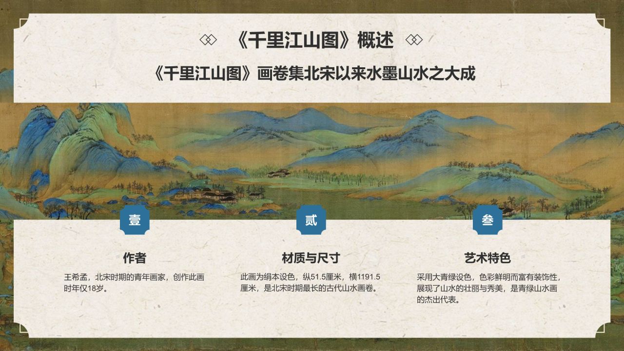 蓝色复古风中国十大传世名画——千里江山图PPT模板