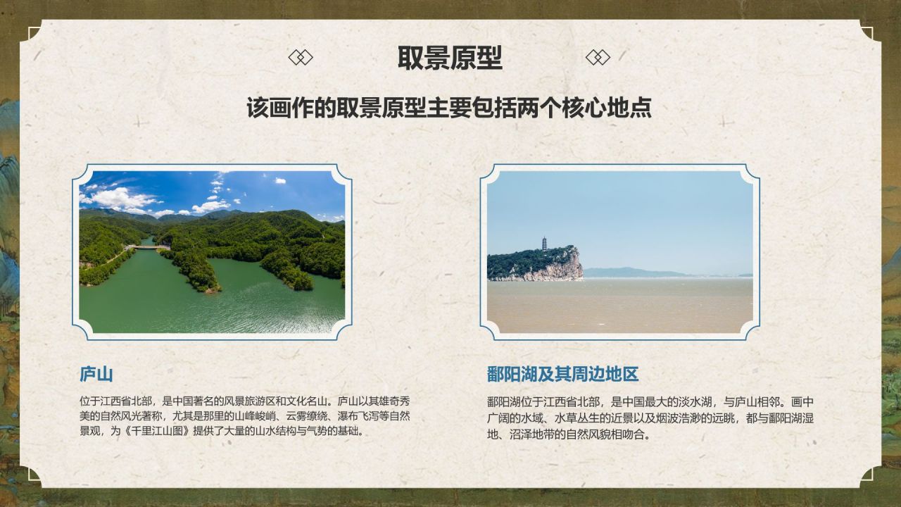 蓝色复古风中国十大传世名画——千里江山图PPT模板