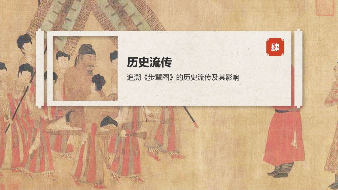 红色复古风中国十大传世名画——步辇图PPT模板