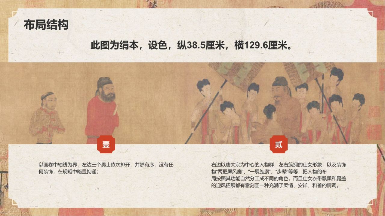 红色复古风中国十大传世名画——步辇图PPT模板