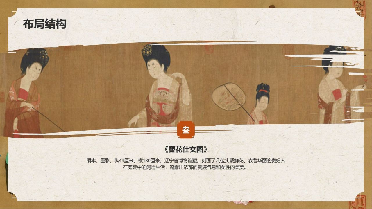 橙色复古风中国十大传世名画——唐宫仕女图PPT模板
