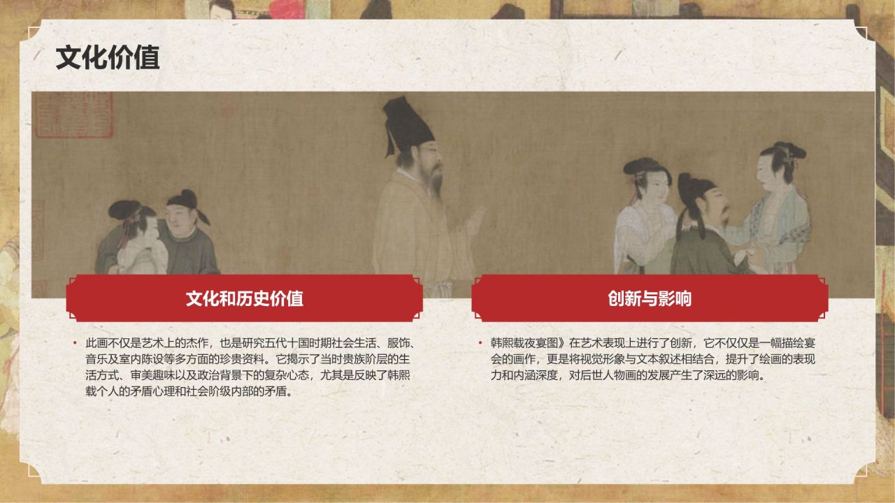 红色复古风中国十大传世名画——韩熙载夜宴图PPT模板