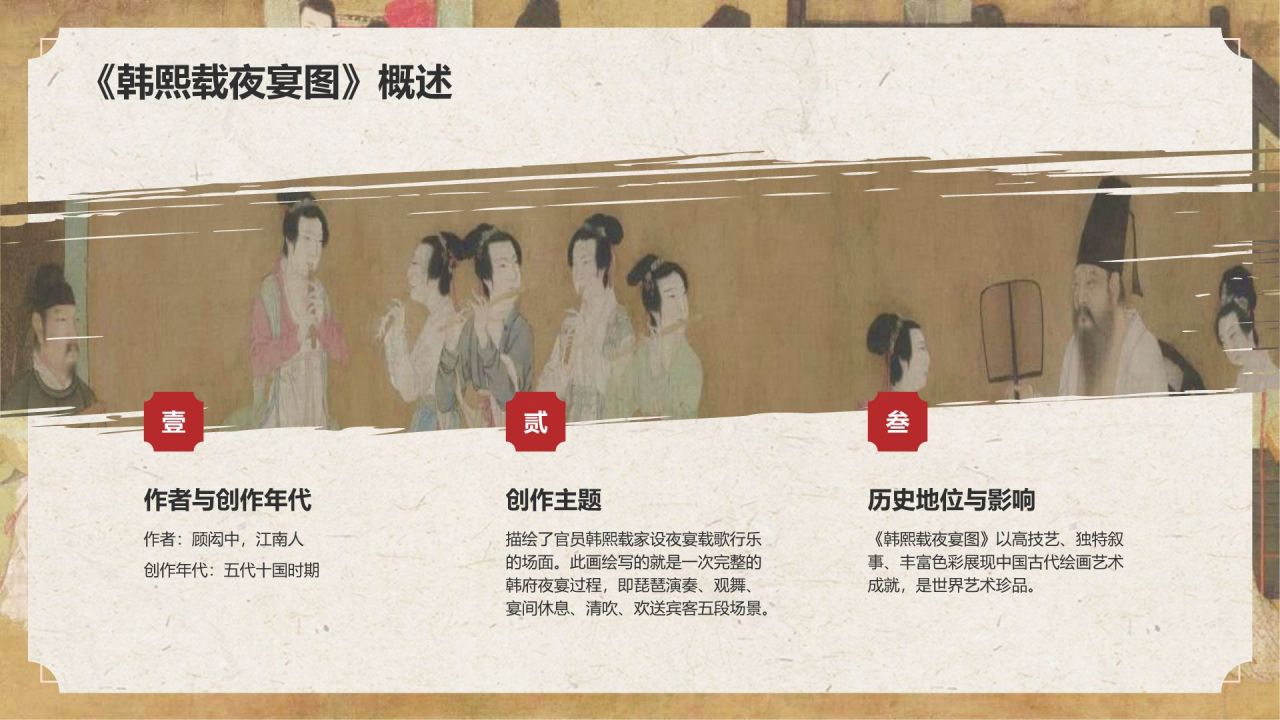 红色复古风中国十大传世名画——韩熙载夜宴图PPT模板