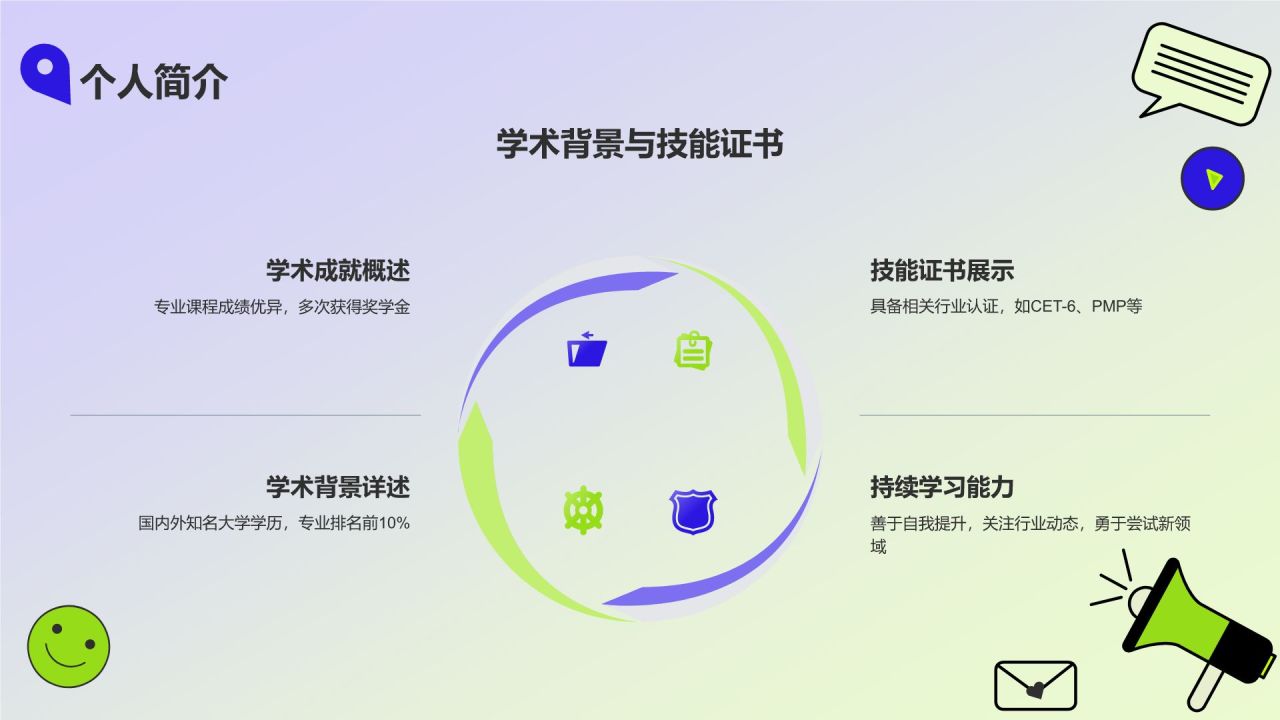 蓝色几何风艺术专业个人简介PPT模板