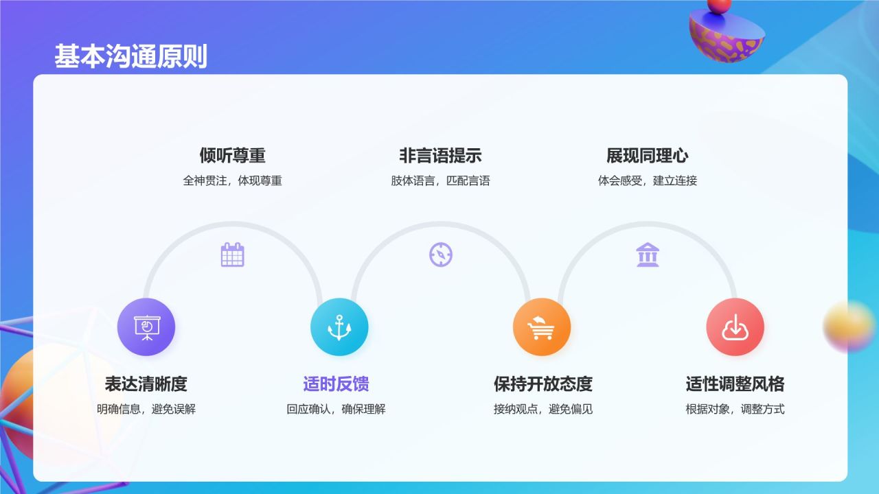 紫色3D风有效的沟通技巧PPT模板