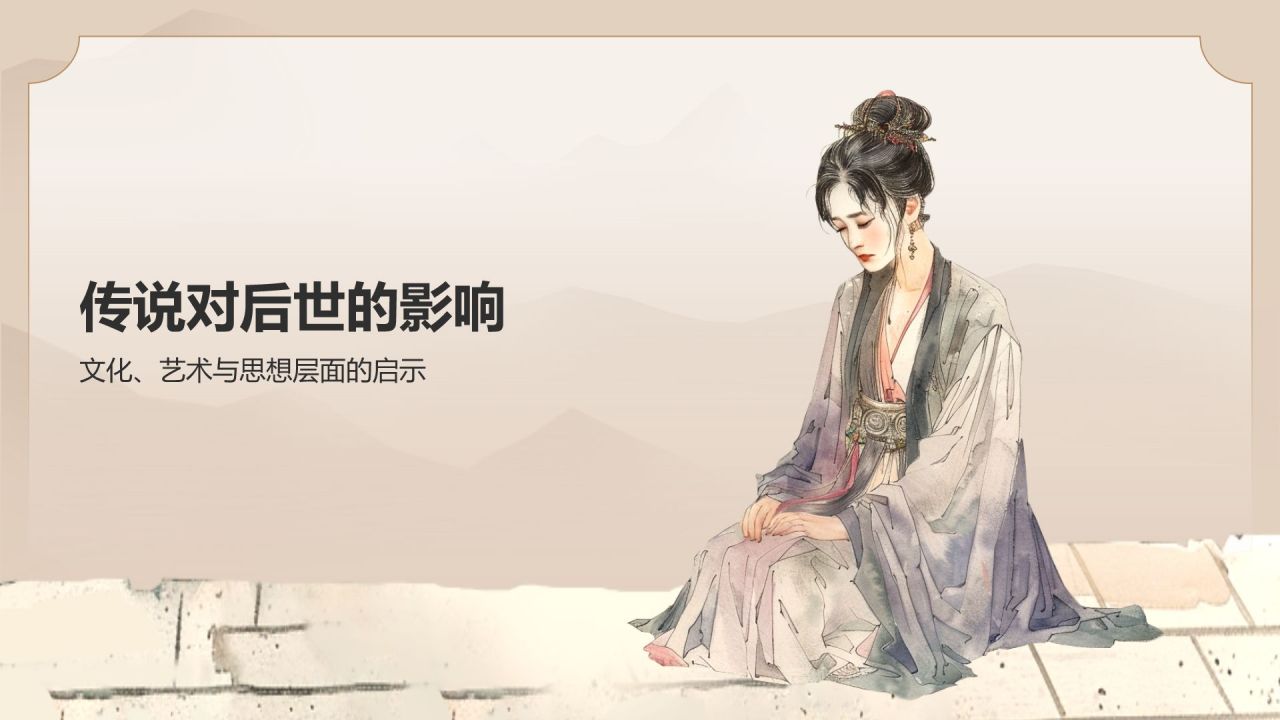橙色水墨风孟姜女哭长城PPT模板