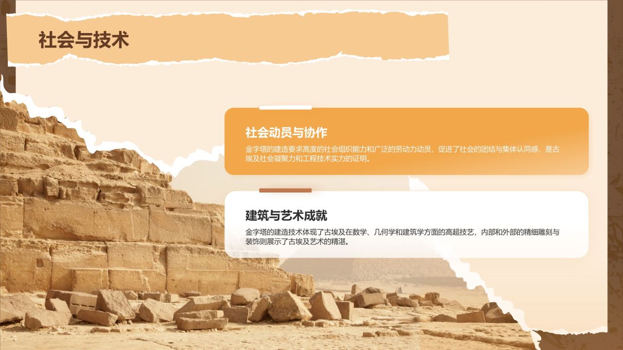 橙色扁平风文化遗产金字塔 —— 穿越千年的时光印记PPT模板