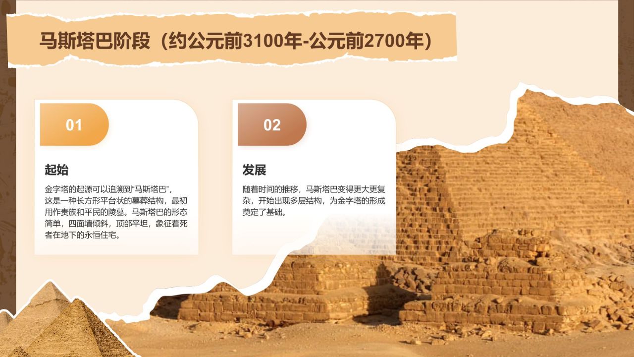 橙色扁平风文化遗产金字塔 —— 穿越千年的时光印记PPT模板