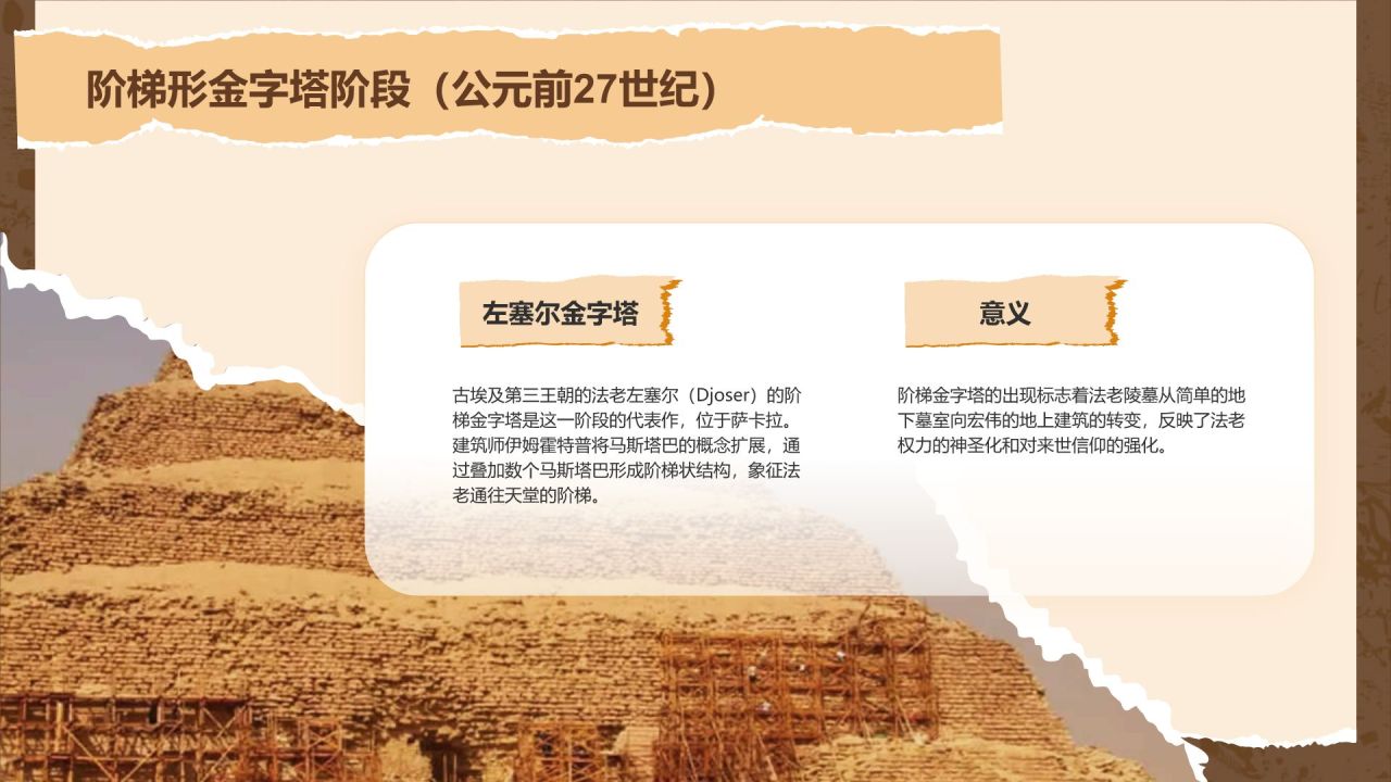 橙色扁平风文化遗产金字塔 —— 穿越千年的时光印记PPT模板