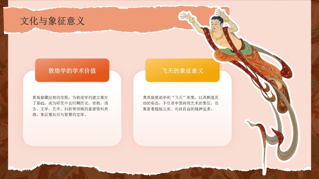 橙色国潮风文化遗产敦煌莫高窟 —— 丝绸之路的璀璨明珠PPT模板