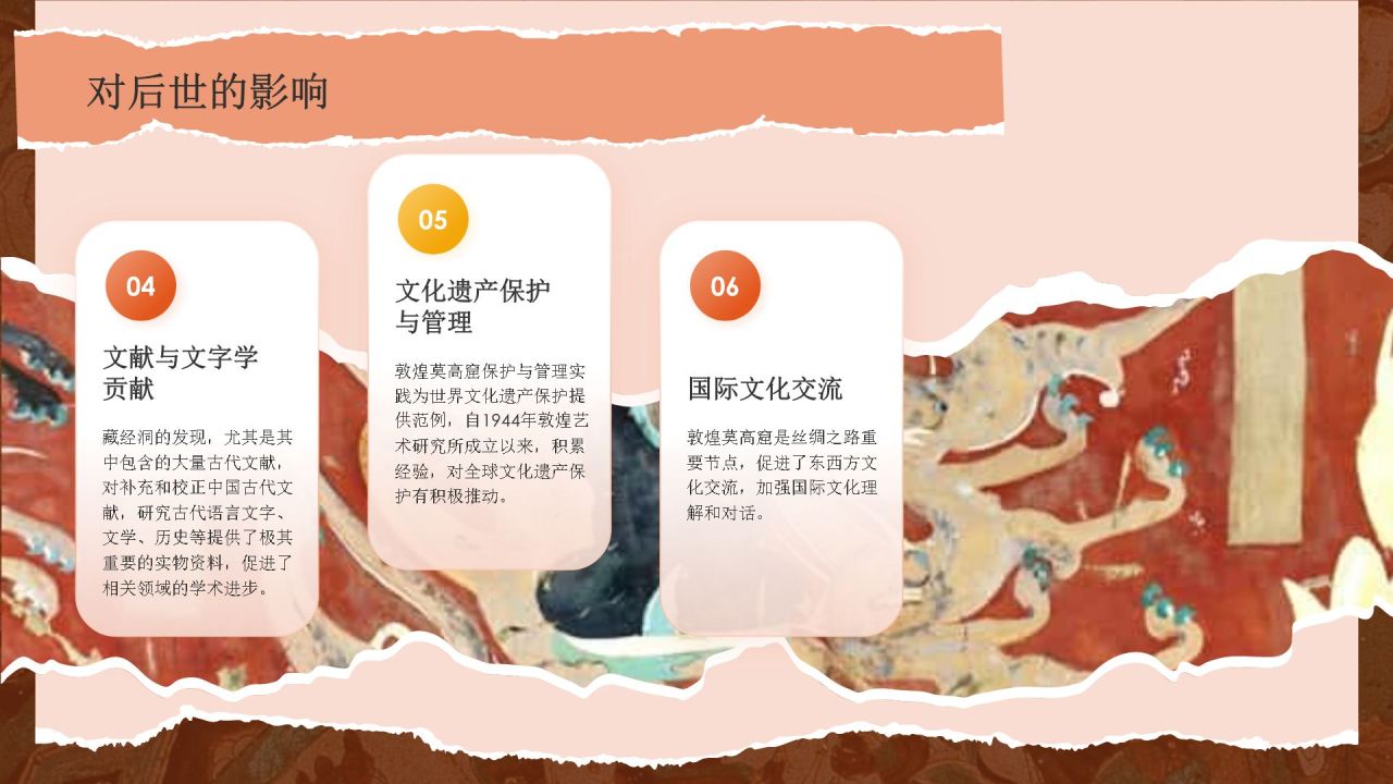 橙色国潮风文化遗产敦煌莫高窟 —— 丝绸之路的璀璨明珠PPT模板