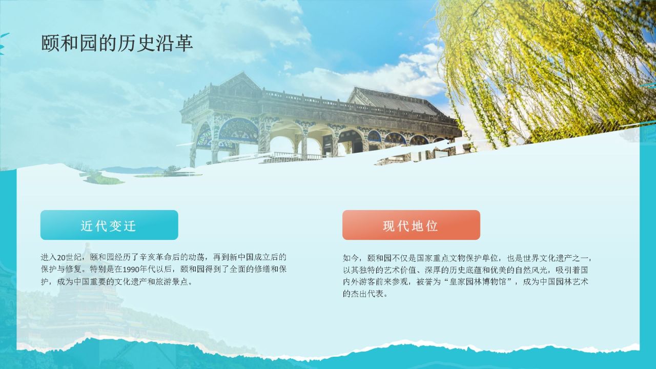 蓝色国潮风文化遗产颐和园 —— 皇家园林博物馆PPT模板