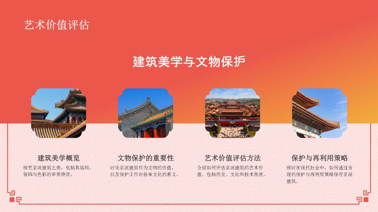 红色国潮风京派建筑PPT模板