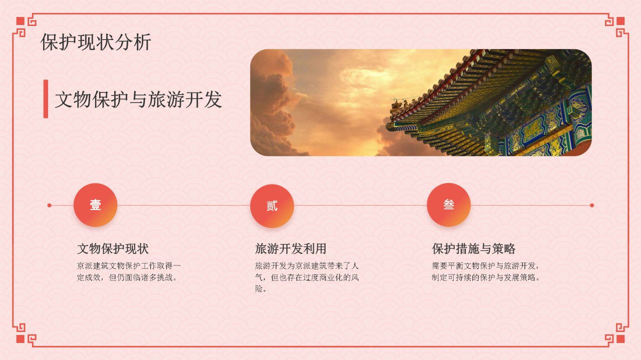 红色国潮风京派建筑PPT模板