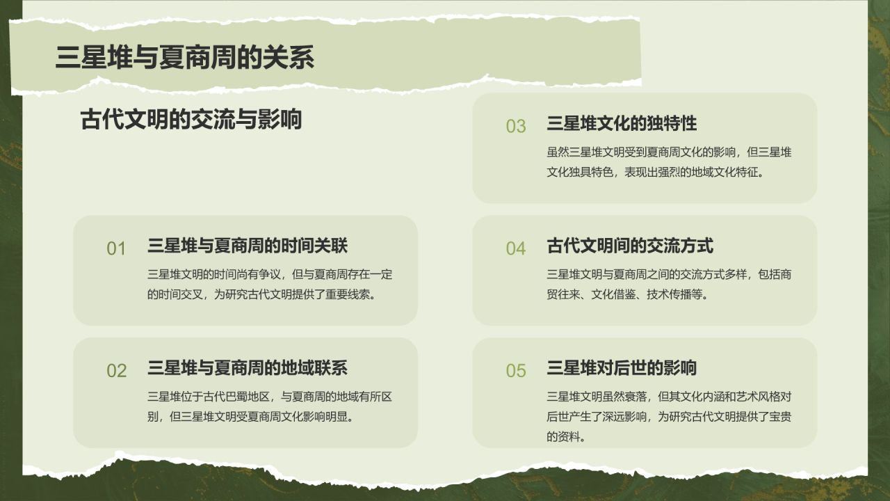 绿色复古风文化遗产——三星堆知识普及PPT模板