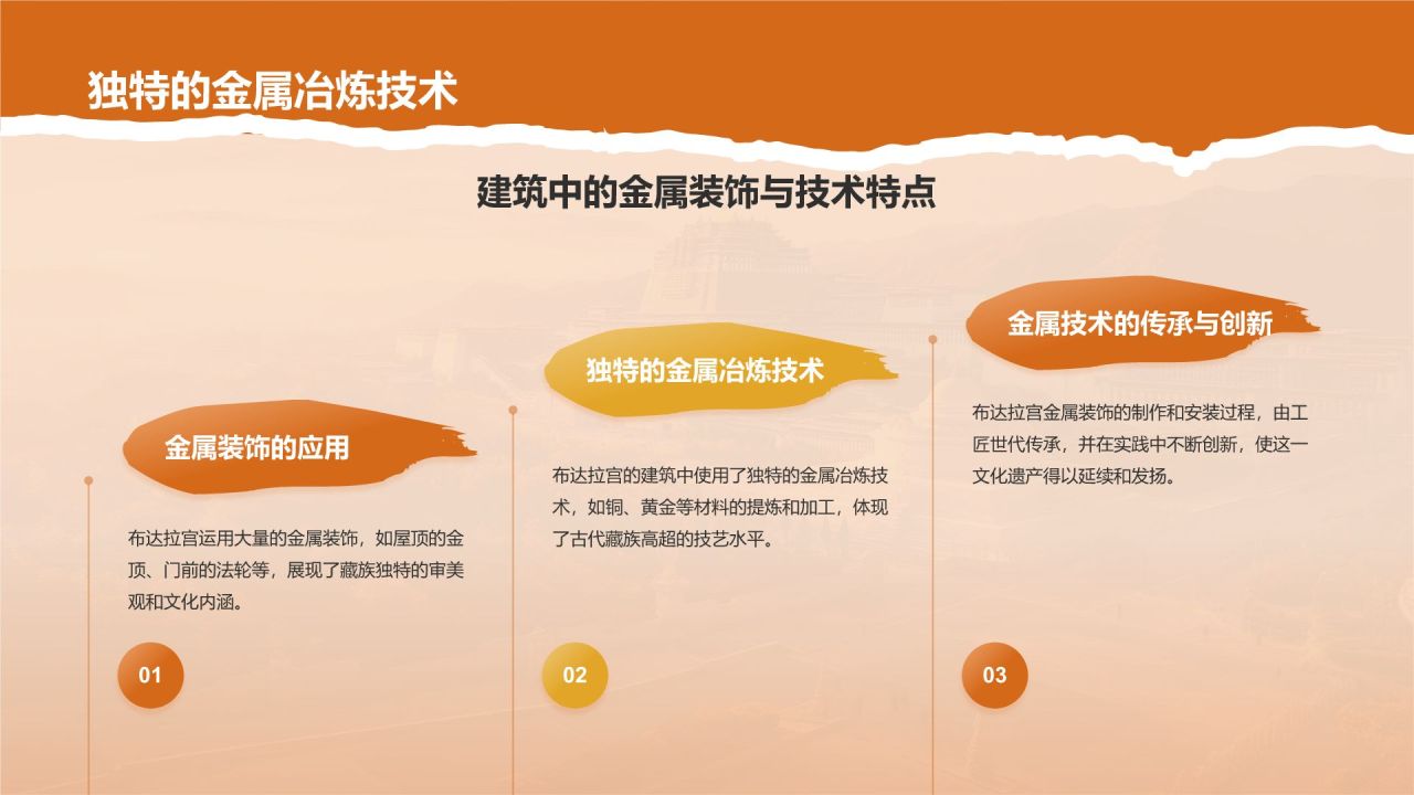 橙色国潮风文化遗产——拉萨布达拉宫知识普及PPT模板