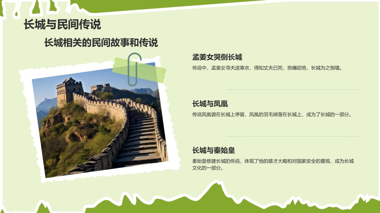 绿色扁平风文化遗产——万里长城知识普及PPT模板