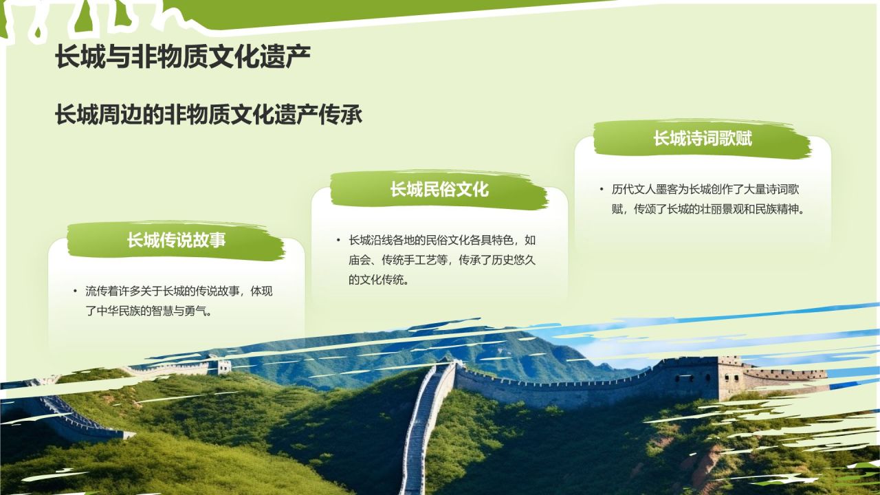 绿色扁平风文化遗产——万里长城知识普及PPT模板