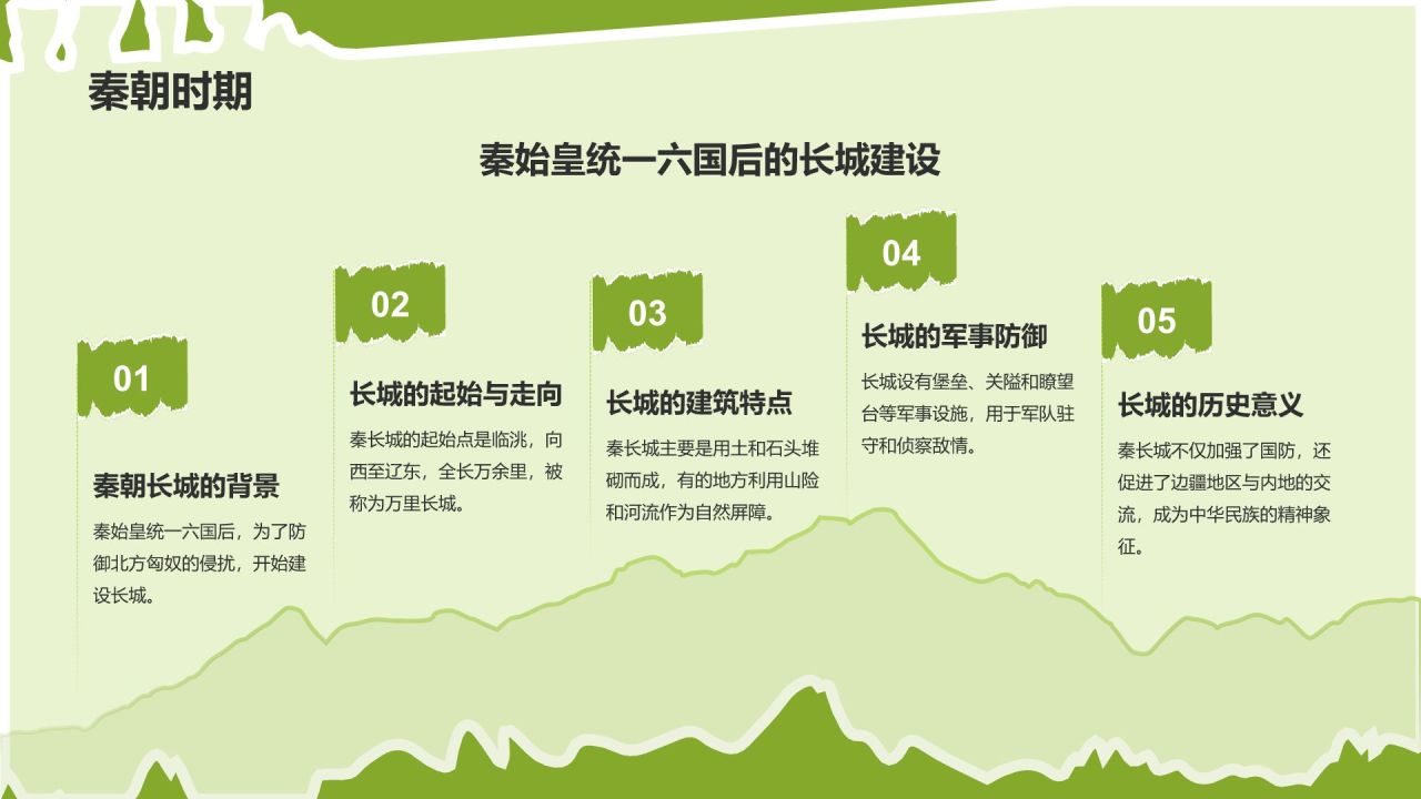 绿色扁平风文化遗产——万里长城知识普及PPT模板
