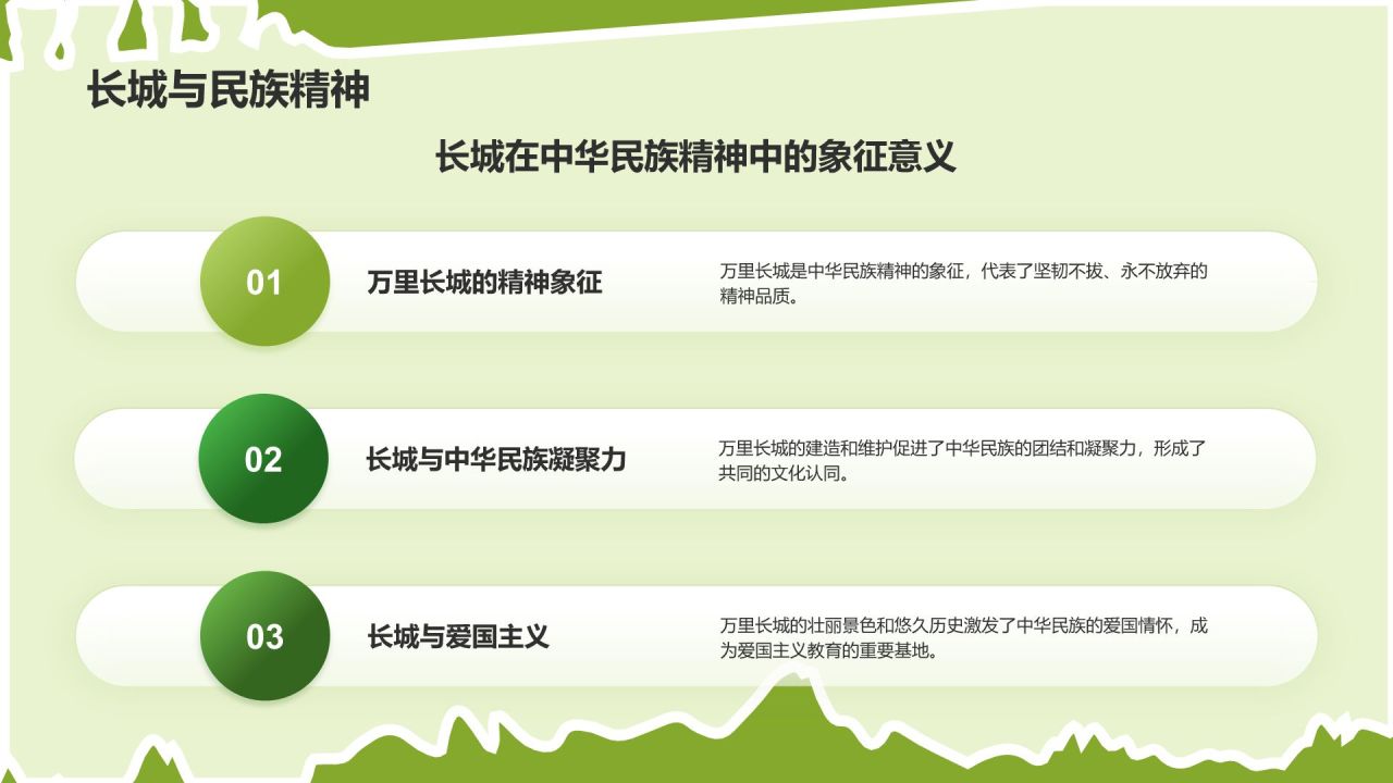 绿色扁平风文化遗产——万里长城知识普及PPT模板