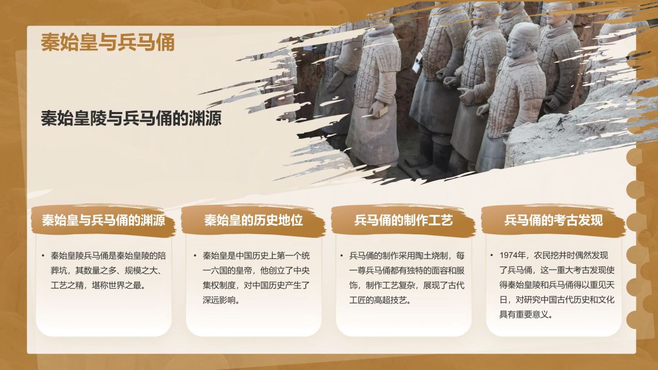 橙色复古风文化遗产——兵马俑知识普及PPT模板