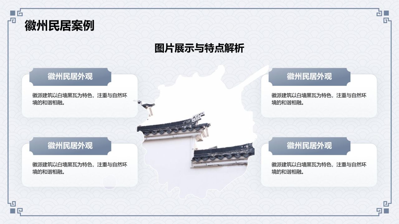 蓝色水墨风皖派建筑介绍PPT模板