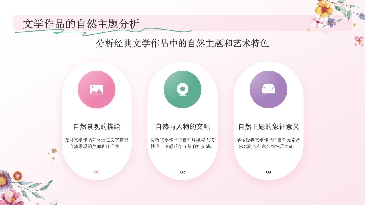 粉色手绘风花开四季，笔绘人生——文学与自然之美PPT模板